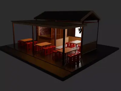 Modeling Warkop warung kopi caffe Free low-poly 3D model