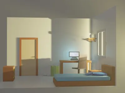Low Poly Room with bed and desk 3D model