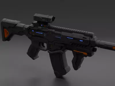 Low Lopy Sci-fi Assault Rifle PBR Game Ready Low-poly 3D model