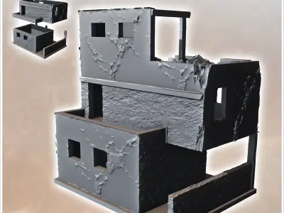 Desert building with flat roof terrace and wall 12 - Canyon Sand 3D print model