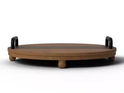 Decorative Ash Wood Tray with Inlaid Black Detail - Linear Motif Low-poly 3D model
