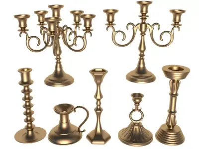 Antique candlestick collection 3D model