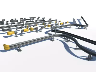 Modular Road Barrier Kit with Sprung Posts Low-poly 3D model
