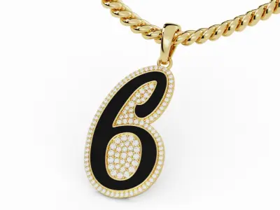 Diamond Number 6 Hip-hop Pendant with Enamel 3D print model