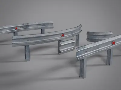 Kit road fence kit Low-poly 3D model Low-poly 3D model