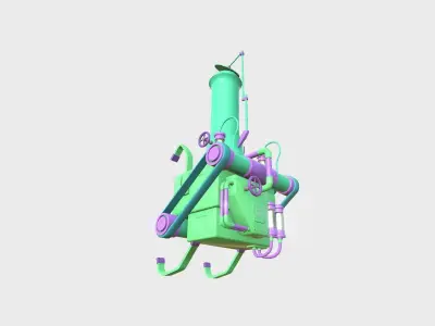 Steampunk Backpack 13 Green Cartoon - Character Design Fashion Low-poly 3D model