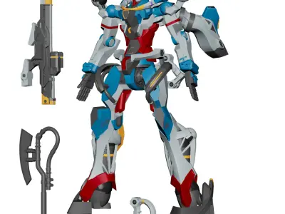 Gundam GQuuuuuuX 3DModel NoRig NoTexture   Low-poly 3D model