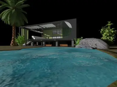 exterior model with a beatufull lake  and trees 3D model