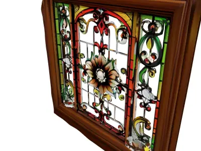 Ornate Stained Glass Window Wood Frame Low-poly 3D model