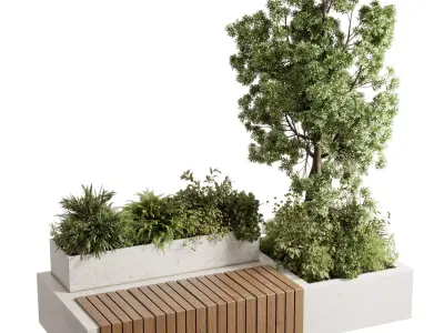 Urban Environment - Urban Furniture Bench with Plants Set 64 3D model