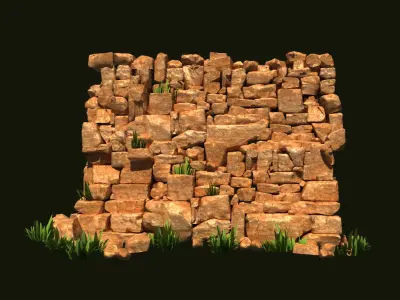 ncient scenes Cartoon well Rubble walls stone 3D model