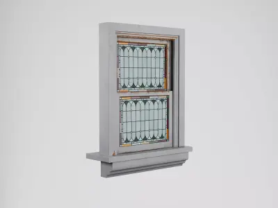 English Stained Glass Window Old Painted White Frame Low-poly 3D model