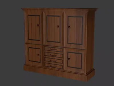 Wooden Cabinet with Doors Low-poly 3D model