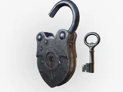 Old Padlock and Key 3D model