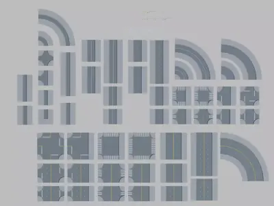 Modular Low-poly Style City Street Assets Kit Low-poly 3D model