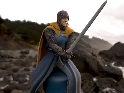 Sentinel of the Steel The Sword-Wielding Knight Low-poly 3D model