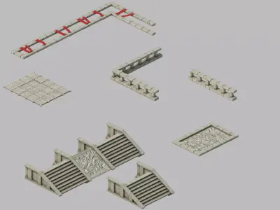 Game City Building - Staircase - Fence 2703 3D model