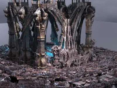 Steampunk medieval Ages Ruins 2 3D model