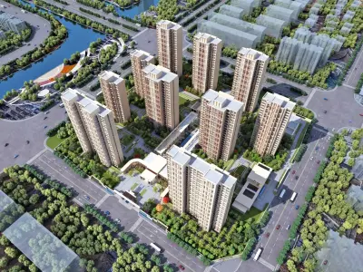 Contemporary Riverside High-Rise Community 3D model