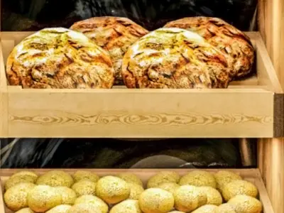Showcase in a bakery with pastries 2 Bread 3D model