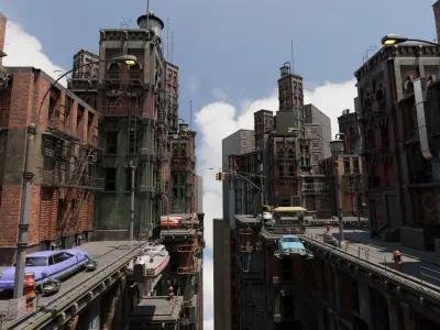 Sci-fi sky old cyber city Blender Project File 3D model