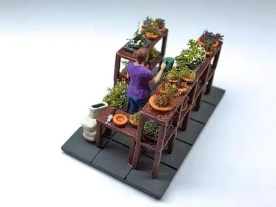 N Scale Greenhouse with Gardener Figures Free 3D print model