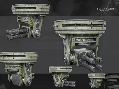 Sci-Fi Turret Gun Low-poly 3D model