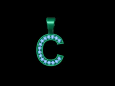 Pendant C letter with diamonds 3D print model