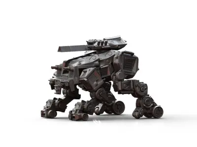 Robot- Crazy Horse Quad Mech with Rail Rifle 3D print model
