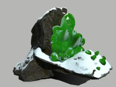 Crystal Set rock with crystals Low-poly 3D model