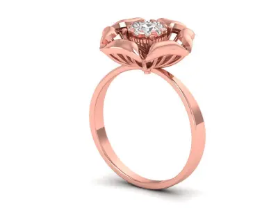 Solitaire Wedding Engagement Women Light Weight Flower Rings 3D print model 2