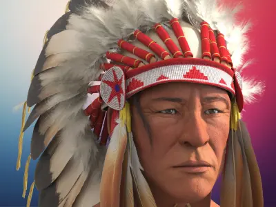  Feather Headdress on Elderly Man with Red 