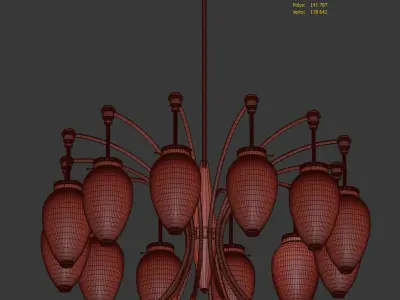 Chandelier French 1960s Brass and White Glass 3D model