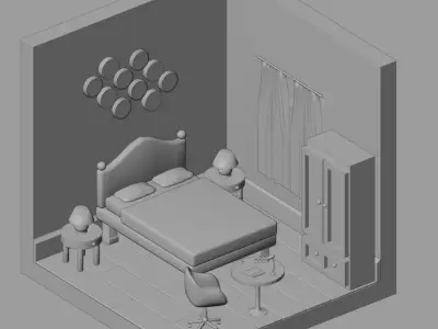 Bedroom Low-poly 3D model get