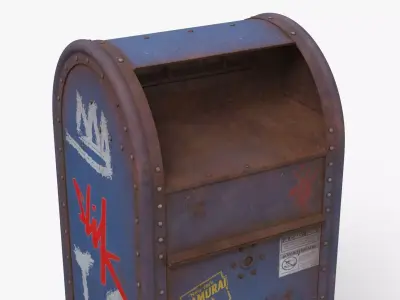 Rusted Street Mail Box Blue Used 3D model