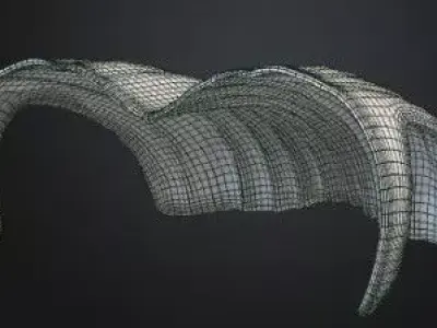 Futuristic Organic Wave Pavilion Modern Concrete Park Shelter Low-poly 3D model