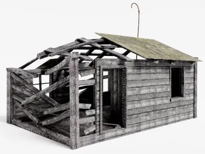 Wooden old burned house as1 Low-poly 3D model