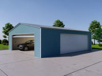 Metal Carport 2 Doors Garage Corrugated Steel Shed Low-poly 3D model