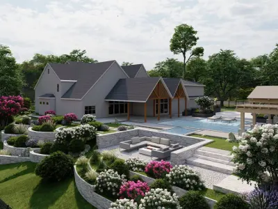 3D Exterior Scene 3D model design garden and landscape 3D 3D model 3