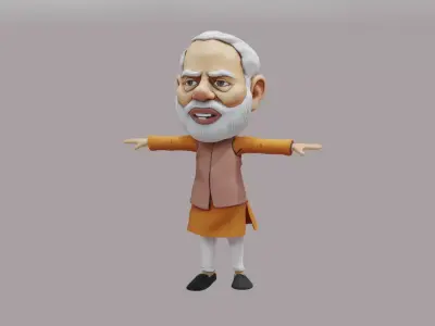 PM Modi Cartoon 3D print model Low-poly 3D model