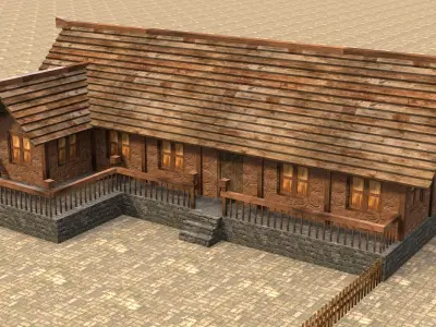 Low poly medieval wooden workshop Low-poly 3D model