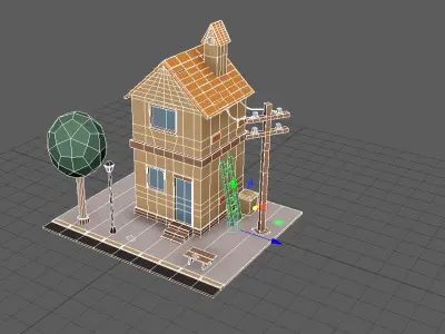 Low Poly 3D House Scene  Stylized Cartoon Building  Low-poly 3D model