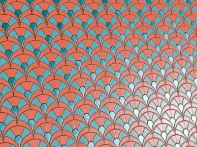 Modern Art Deco Tricolor Fan Mosaic Tiles PBR Seamless Texture