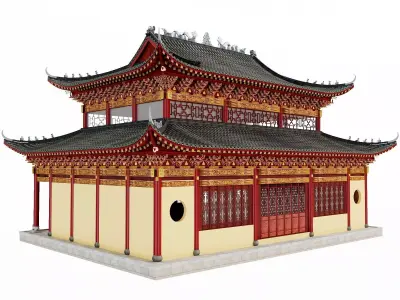 Japanese Style Historic Temple Main Hall 3D model