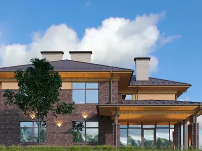 Model of a wright-style house with a carport 3D model