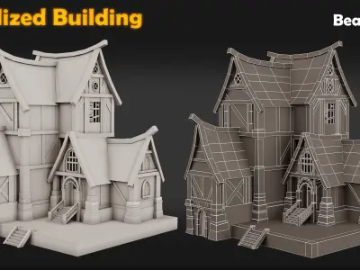 Stylized Building-Base Mesh Low-poly 3D model