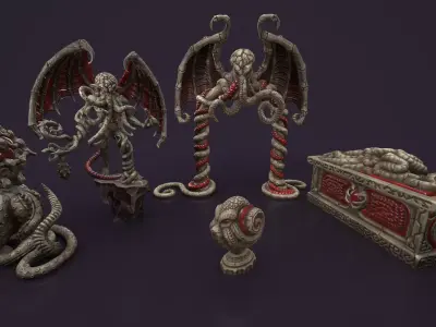 Ancient statues stone collection Low-poly 3D model