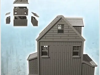 Modern brick one-story house with dormer window 8 - Modern WW2 W 3D print model
