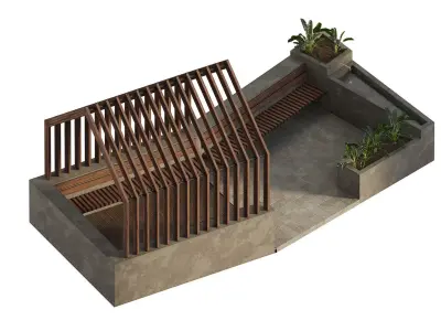 Pergola with drinking fountain and greenery 3D model