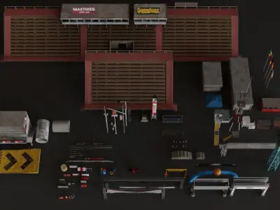 Old Race Track Props KITBASH Low-poly 3D model